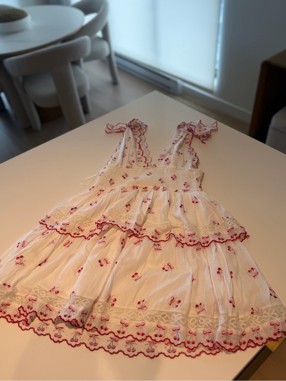 LoveShackFancy Sleeveless Pink Cherry-Print Tiered Dress - Picture 3 of 5
